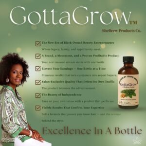 GottaGrow™ Hair & Scalp Growth Oil by SheBrew Product Co., premium 4oz bottle on a gold background featuring natural ingredients and growth-focused design.