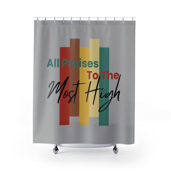 All Praises to the Most High™ Shower Curtain – 71"x74" | by The Israelite Merchant Scripture Bathroom Decor | Israelite Spiritual Faith-Based Shower Curtain | Vibrant Bathroom Decor