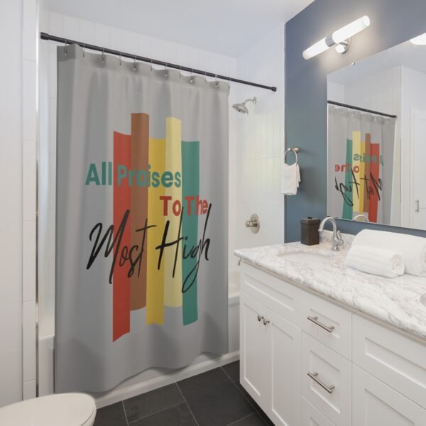 All Praises to the Most High™ Shower Curtain – 71"x74" | by The Israelite Merchant Scripture Bathroom Decor | Israelite Spiritual Faith-Based Shower Curtain | Vibrant Bathroom Decor