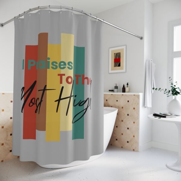All Praises to the Most High™ Shower Curtain – 71"x74" | by The Israelite Merchant Scripture Bathroom Decor | Israelite Spiritual Faith-Based Shower Curtain | Vibrant Bathroom Decor
