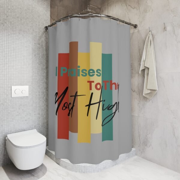 All Praises to the Most High™ Shower Curtain – 71"x74" | by The Israelite Merchant Scripture Bathroom Decor | Israelite Spiritual Faith-Based Shower Curtain | Vibrant Bathroom Decor