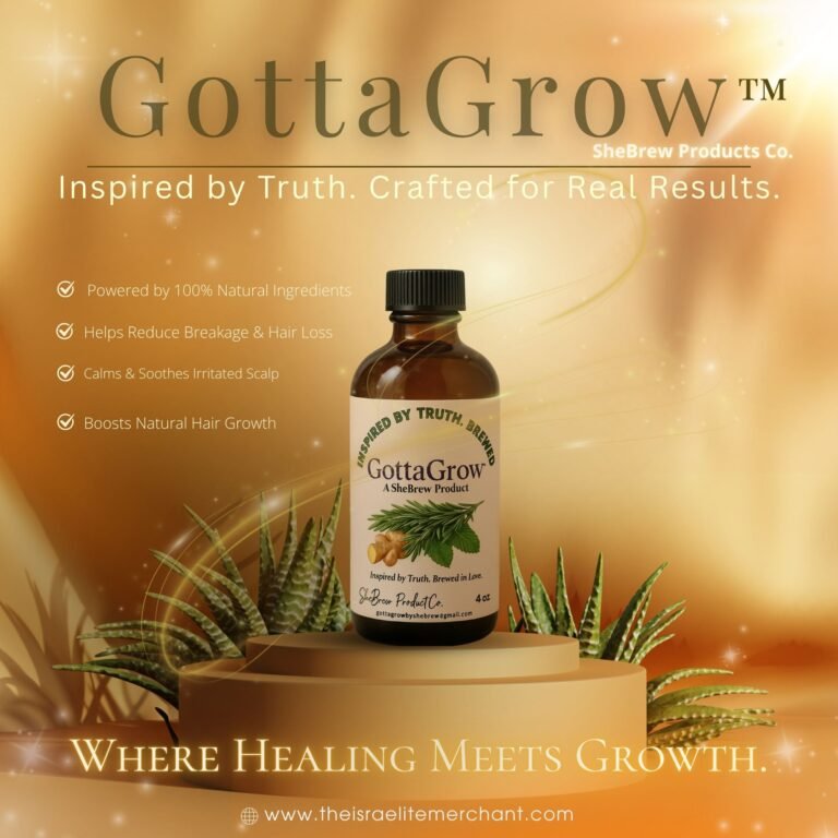 GottaGrow™ Hair & Scalp Growth Oil by SheBrew Product Co., premium 4oz. bottle on a gold background featuring natural benefits and growth-focused design.
