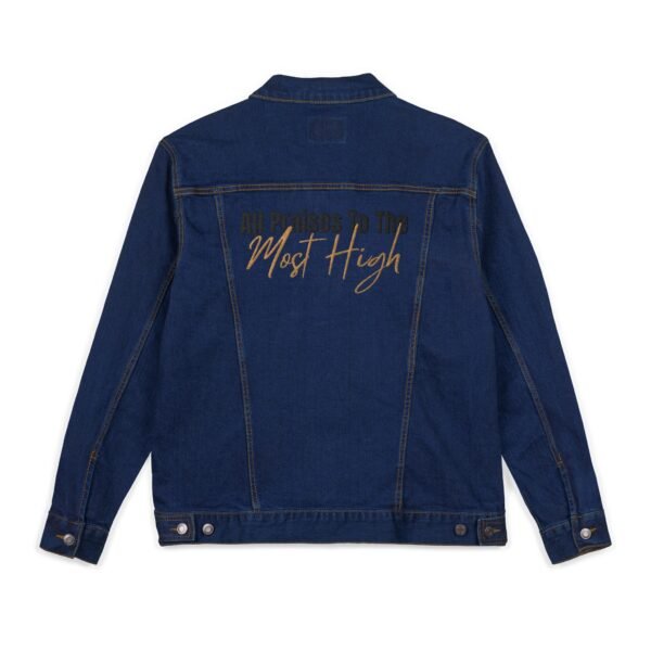 "All Praises to the Most High" Denim Jacket | White Denim & Classic Blue | Unisex | Embroidered | Set-Apart Statement Piece