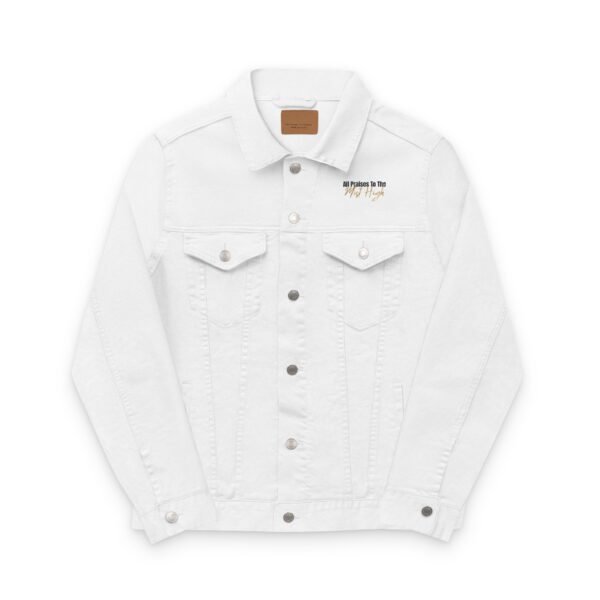 "All Praises to the Most High" Denim Jacket | White Denim & Classic Blue | Unisex | Embroidered | Set-Apart Statement Piece